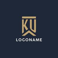 diseño del logotipo del monograma inicial ku en un estilo rectangular con lados curvos vector