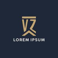 VZ initial monogram logo design in a rectangular style with curved sides vector