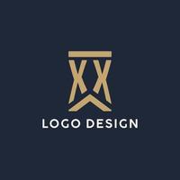 XX initial monogram logo design in a rectangular style with curved sides vector