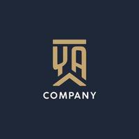 YA initial monogram logo design in a rectangular style with curved sides vector
