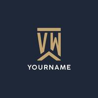 VW initial monogram logo design in a rectangular style with curved sides vector