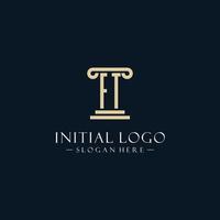FT initial monogram logos with pillar shapes style vector