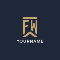 FW initial monogram logo design in a rectangular style with curved sides vector