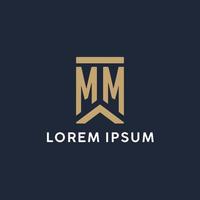 MM initial monogram logo design in a rectangular style with curved sides vector