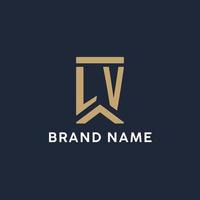 LV initial monogram logo design in a rectangular style with curved sides vector