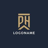 PH initial monogram logo design in a rectangular style with curved sides vector