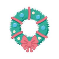 Christmas wreath with bow and balls. vector illustration