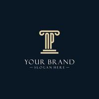 NP initial monogram logos with pillar shapes style vector