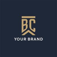 BC initial monogram logo design in a rectangular style with curved sides vector