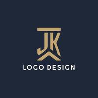 JK initial monogram logo design in a rectangular style with curved sides vector