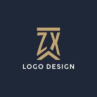 ZX initial monogram logo design in a rectangular style with curved sides vector