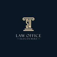 SW initial monogram logos with pillar shapes style vector