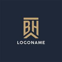 BH initial monogram logo design in a rectangular style with curved sides vector