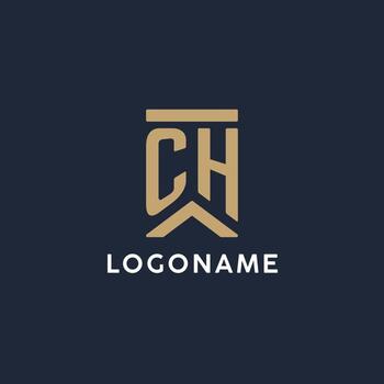 CH initial monogram logo design in a rectangular style with curved sides vector