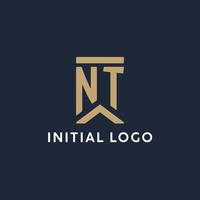 NT initial monogram logo design in a rectangular style with curved sides vector