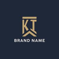 KI initial monogram logo design in a rectangular style with curved sides vector