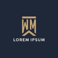 WM initial monogram logo design in a rectangular style with curved sides vector