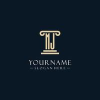 MJ initial monogram logos with pillar shapes style vector