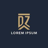 DZ initial monogram logo design in a rectangular style with curved sides vector