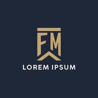 FM initial monogram logo design in a rectangular style with curved sides vector