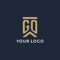 GO initial monogram logo design in a rectangular style with curved sides vector