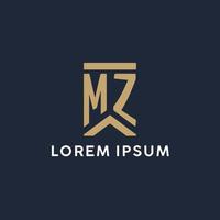 MZ initial monogram logo design in a rectangular style with curved sides vector