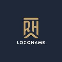 diseño del logotipo del monograma inicial rh en un estilo rectangular con lados curvos vector