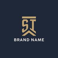 SI initial monogram logo design in a rectangular style with curved sides vector