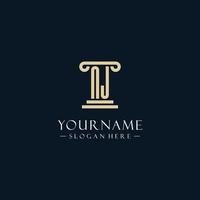 NJ initial monogram logos with pillar shapes style vector