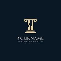 SJ initial monogram logos with pillar shapes style vector