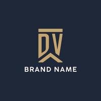 DV initial monogram logo design in a rectangular style with curved sides vector