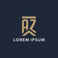 AZ initial monogram logo design in a rectangular style with curved sides vector