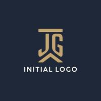 JG initial monogram logo design in a rectangular style with curved sides vector