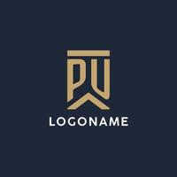PU initial monogram logo design in a rectangular style with curved sides vector