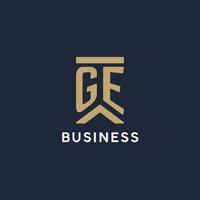 GE initial monogram logo design in a rectangular style with curved sides vector