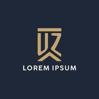 UZ initial monogram logo design in a rectangular style with curved sides vector