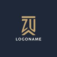 ZU initial monogram logo design in a rectangular style with curved sides vector