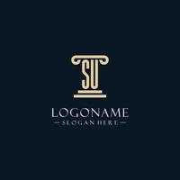 SU initial monogram logos with pillar shapes style vector