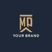 MP initial monogram logo design in a rectangular style with curved sides vector