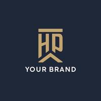 HP initial monogram logo design in a rectangular style with curved sides vector