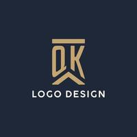 QK initial monogram logo design in a rectangular style with curved sides vector