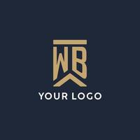 WB initial monogram logo design in a rectangular style with curved sides vector