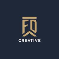 FD initial monogram logo design in a rectangular style with curved sides vector