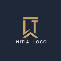 LT initial monogram logo design in a rectangular style with curved sides vector