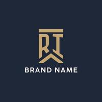 RI initial monogram logo design in a rectangular style with curved sides vector