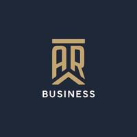 AR initial monogram logo design in a rectangular style with curved sides vector