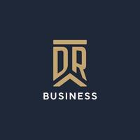 DR initial monogram logo design in a rectangular style with curved sides vector