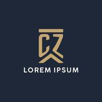 CZ initial monogram logo design in a rectangular style with curved sides vector