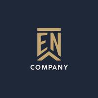 EN initial monogram logo design in a rectangular style with curved sides vector