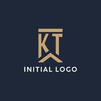 KT initial monogram logo design in a rectangular style with curved sides vector